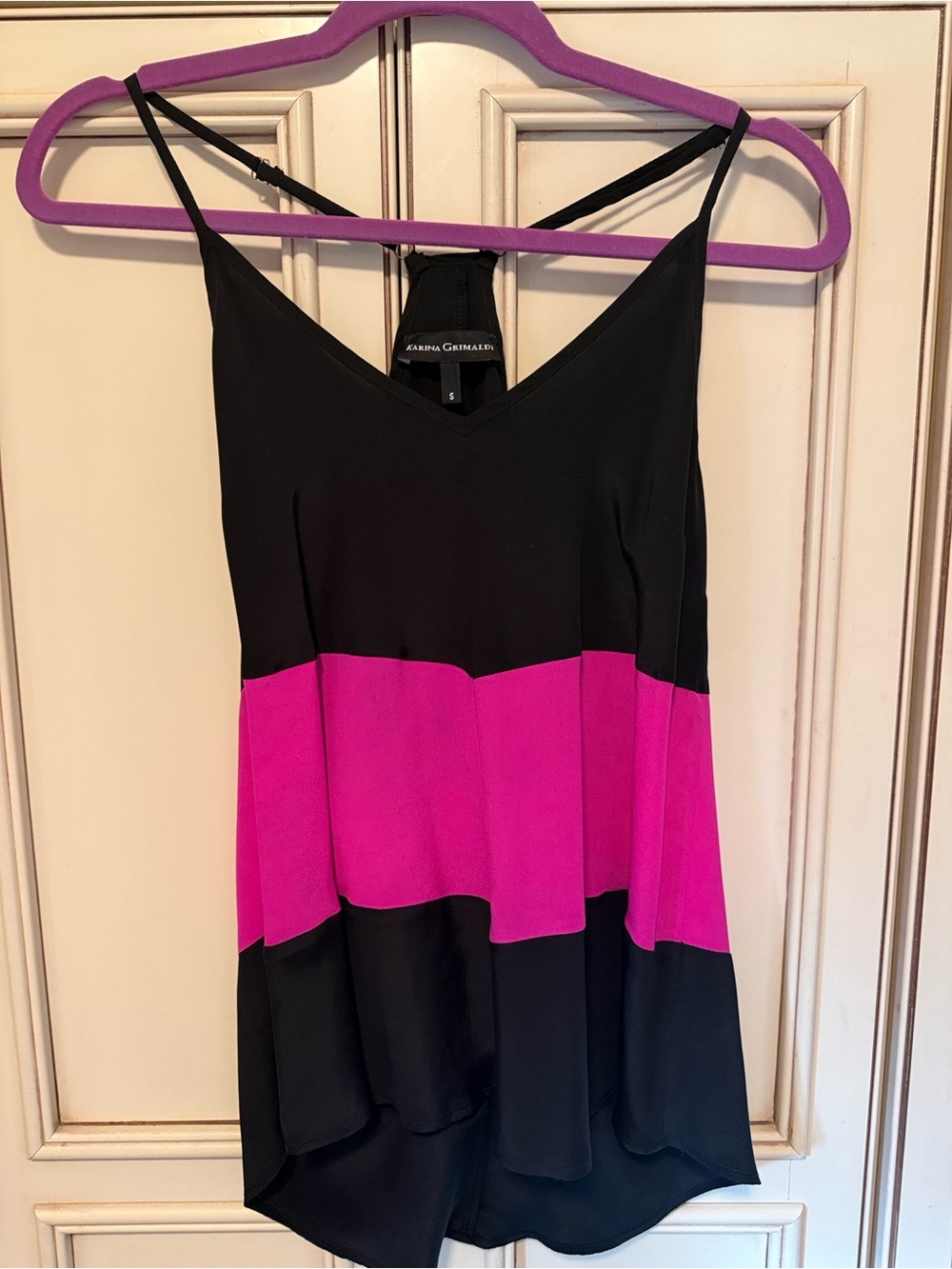 Karina Grimaldi Black & Hot Pink Silk Colorblock Cami